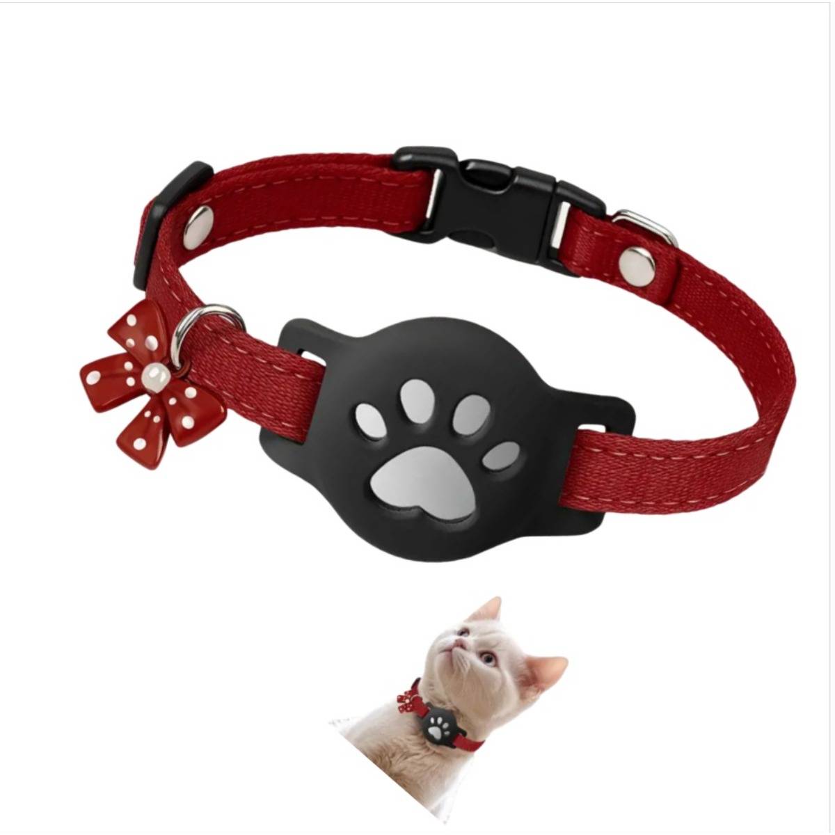 Einstellbares reflektierendes Katzenhalsband mit Silikonhalter kompatibel mit Apple AirTag, wasserdichtes Haustier-Tracking-Halsband für iOS Find My