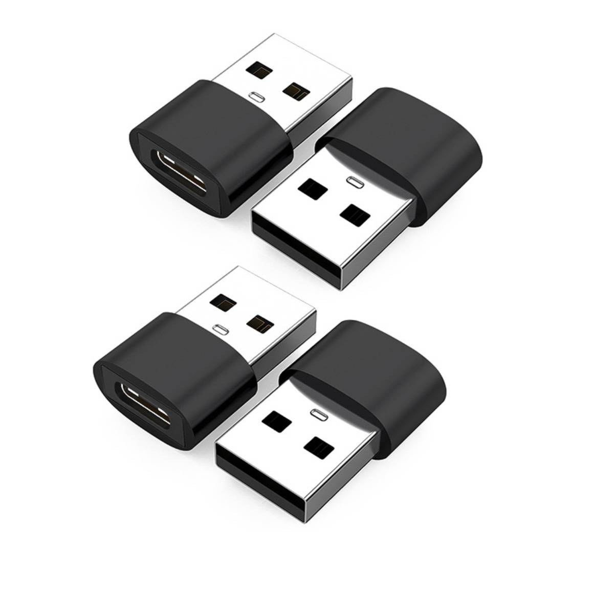 USB-auf-USB-C Adapter 4er-Set – Type-C-Buchse zu USB-A-Stecker, USB 2.0 Laden & Daten, PD-Kabel- und Audio-Konverter, Mehrfarbig Black