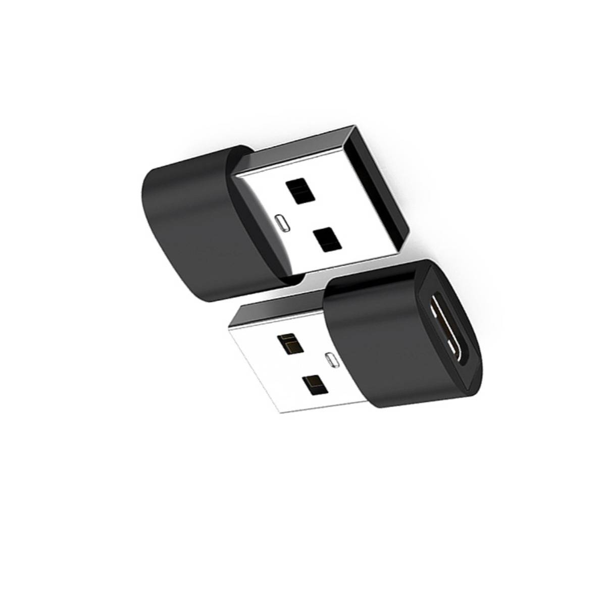 USB-auf-USB-C Adapter 4er-Set – Type-C-Buchse zu USB-A-Stecker, USB 2.0 Laden &amp; Daten, PD-Kabel- und Audio-Konverter, Mehrfarbig Black