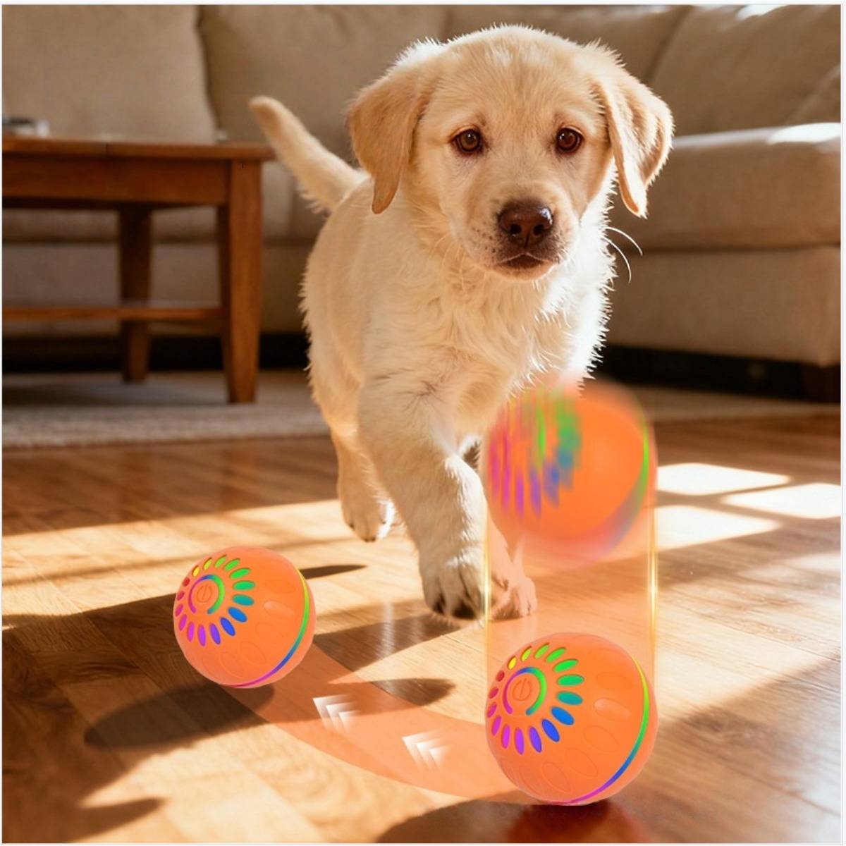 Interaktiver LED-Haustierball - Selbstbewegend &amp; Wiederaufladbar für Katzen &amp; Hunde Orange