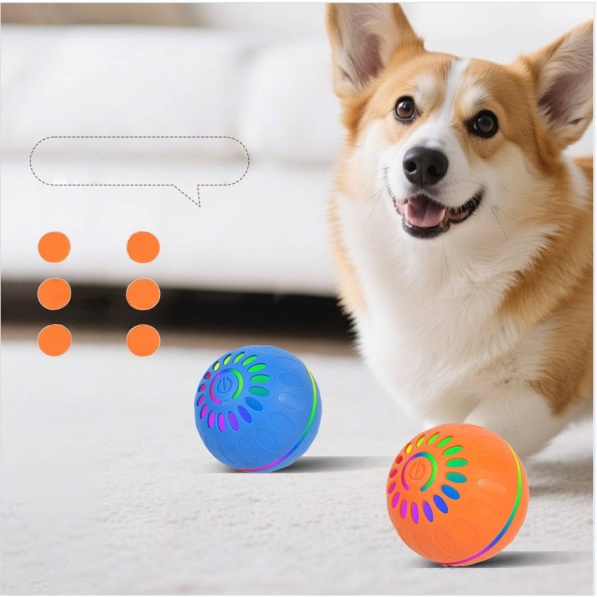 Interaktiver LED-Haustierball - Selbstbewegend &amp; Wiederaufladbar für Katzen &amp; Hunde Orange