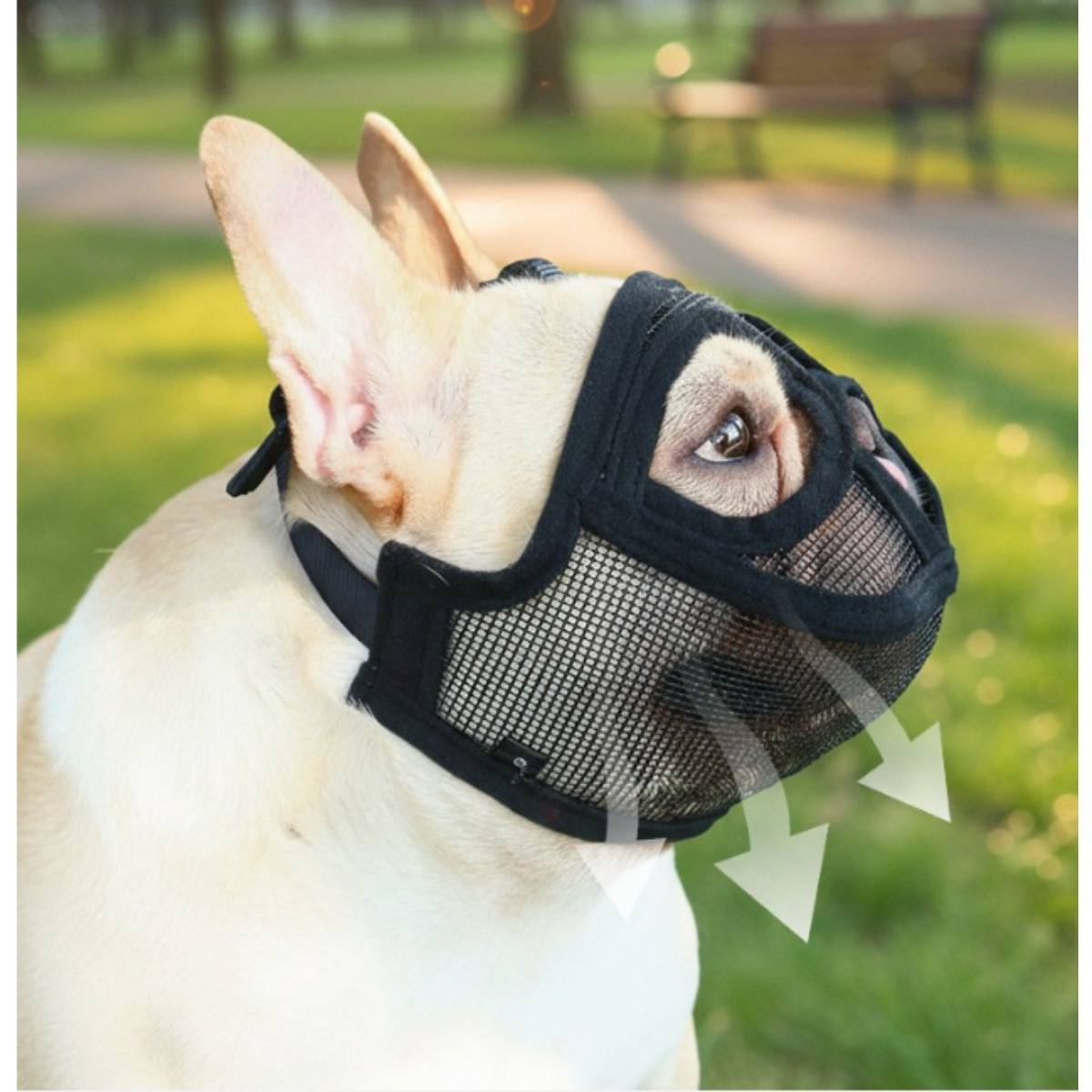 Kurzschnauzen-Hundemaulkorb – Beißschutzmaske kompatibel mit Bulldoggen Black M