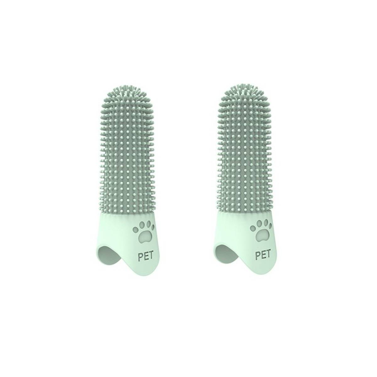 Lange Fingerzahnbürsten-Aufsätze für Haustiere (2er-Pack) für effektive Maulhygiene Green