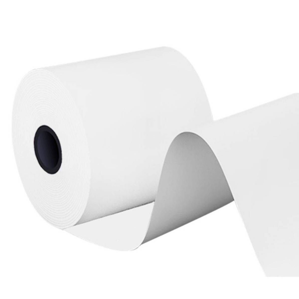 Weiße Papiertuchrolle mit einem teilweise abgerollten Tuch auf einfachem Hintergrund.