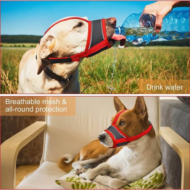 Reflektierender Hunde Maulkorb - Weiches Nylon, verstellbares, atmungsaktives Mesh Haustier Maulkorb L