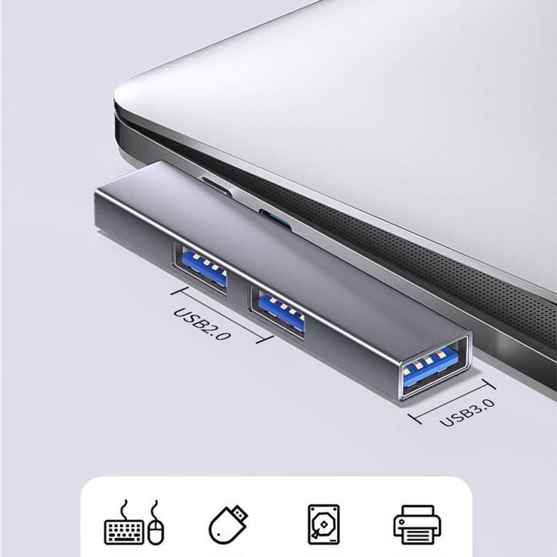 Multi-Port-Expander: USB auf Dual USB 2.0 + USB 3.0 Adapter - Aluminiumlegierung Silver