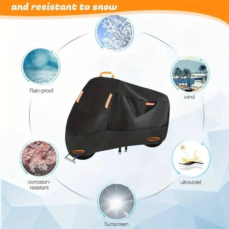 Schwarze abgedeckte Außenkarre oder Ausrüstungstasche, dargestellt als wasserdicht, schneeresistent, wind- und UV-beständig sowie korrosionsbeständig.