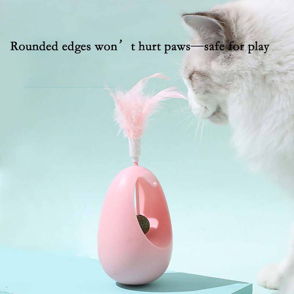 Interaktives Taumel-Katzenspielzeug mit Katzenminzball und Federn Pink