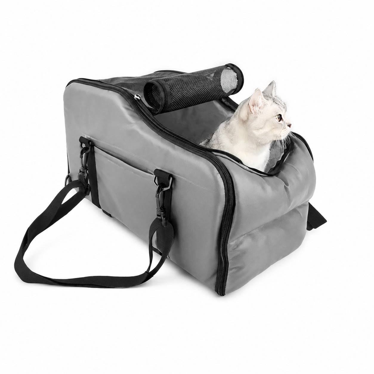 Auto Hunde Autositz vorne mit Sicherheitsgurt für kleine Hunde Grey