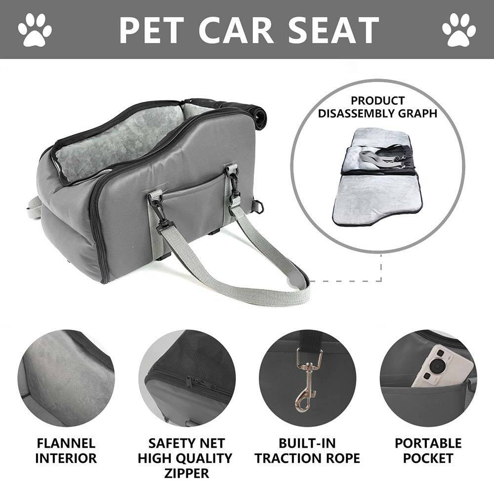 Auto Hunde Autositz vorne mit Sicherheitsgurt für kleine Hunde Grey