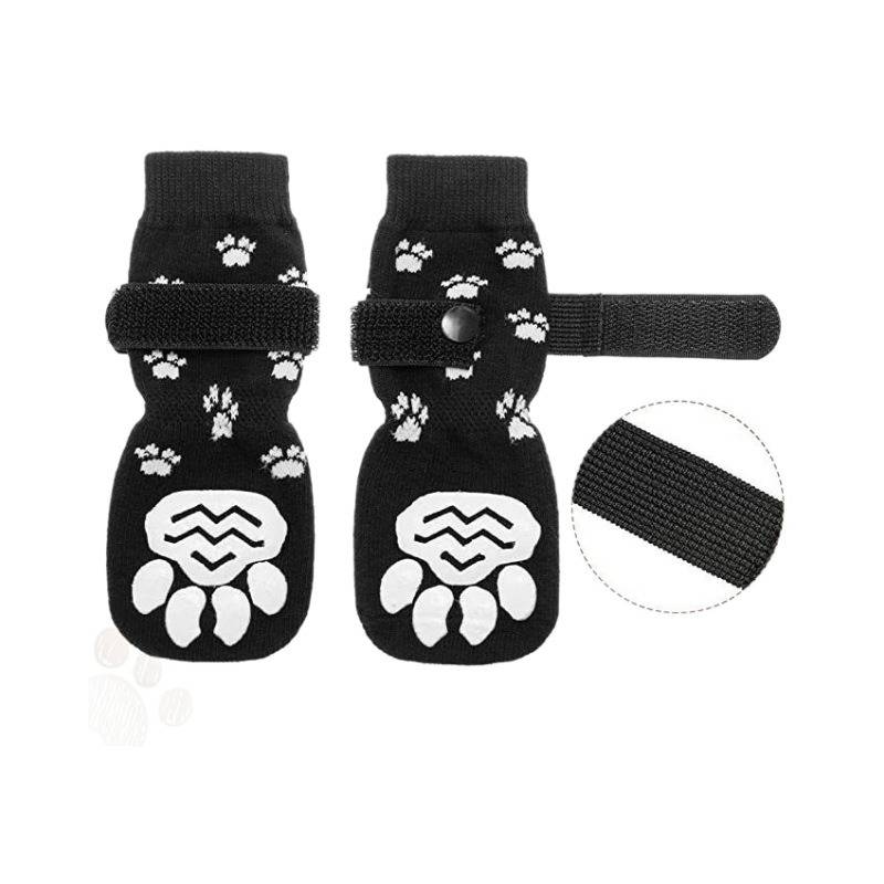 Haustier Socken Pfotenschutz Kompatibel mit Hunde, Rutschfest, Wasserdicht, Verhindert Abrutschen, 4 Stück Schwarz L