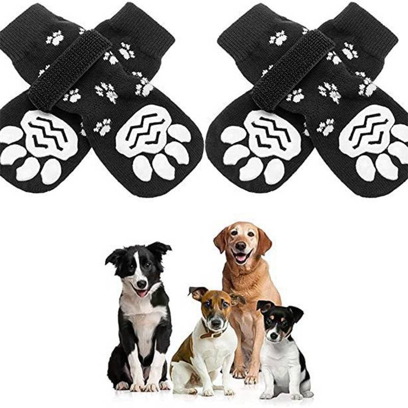 Haustier Socken Pfotenschutz Kompatibel mit Hunde, Rutschfest, Wasserdicht, Verhindert Abrutschen, 4 Stück Schwarz S