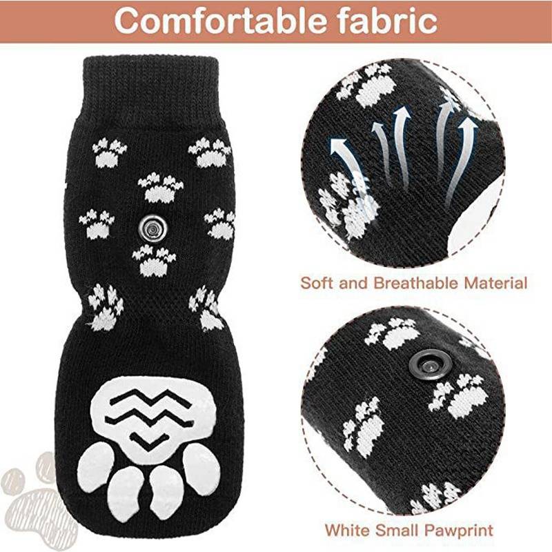 Haustier Socken Pfotenschutz Kompatibel mit Hunde, Rutschfest, Wasserdicht, Verhindert Abrutschen, 4 Stück Schwarz M