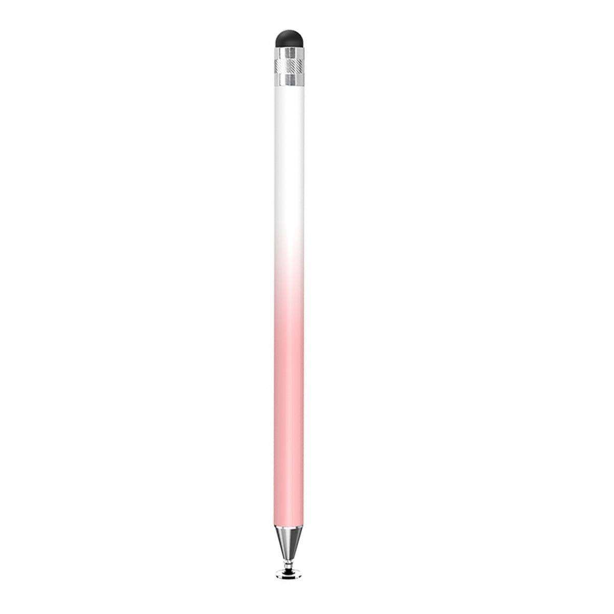 Rosa-weiß gestreifter Stift mit schwarzer Spitze und silberner Basis, aufrecht auf einfachem weißem Hintergrund dargestellt.