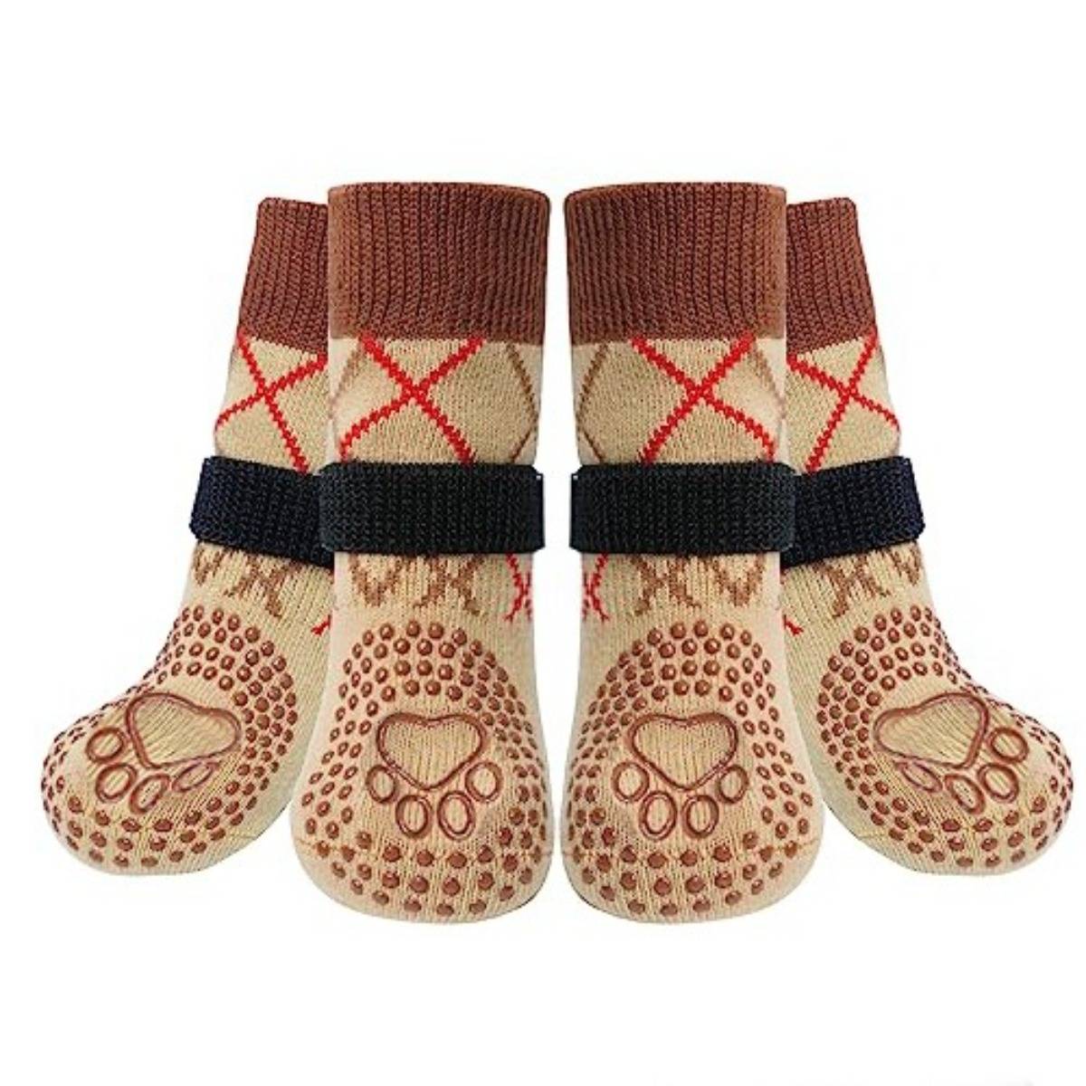 Rutschfeste Strick-Haustiersocken - Wasserdichte Hundepfotenschützer für den Innen- und Außenbereich M