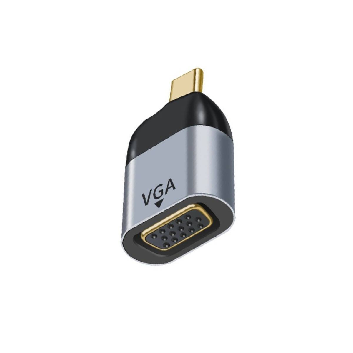 Adapter mit einem VGA-Buchsenanschluss und USB-C-Steckeranschluss zum Verbinden von VGA-Displays mit neueren Geräten.