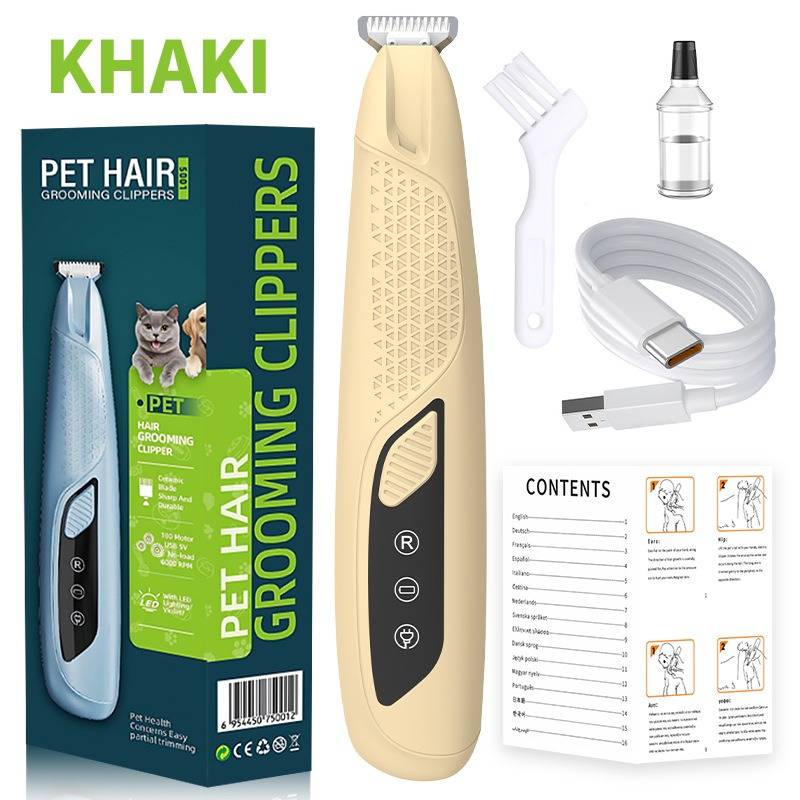 Professioneller Pfotenhaarschneider für Haustiere mit LED-Licht Khaki