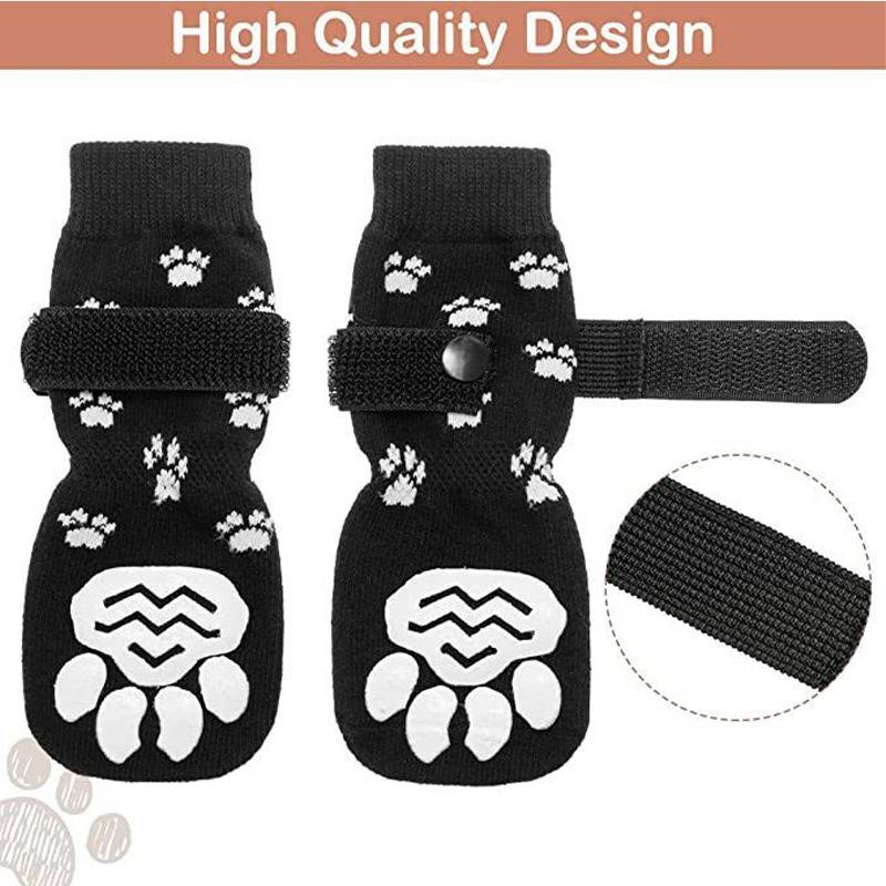 Haustier Socken Pfotenschutz Kompatibel mit Hunde, Rutschfest, Wasserdicht, Verhindert Abrutschen, 4 Stück Schwarz L