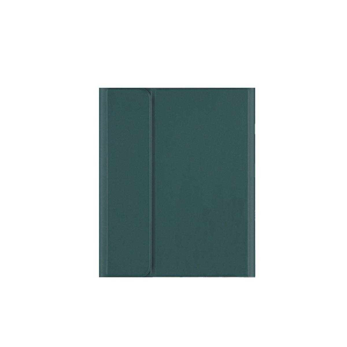 Dunkelgrünes Hardcover-Notizbuch mit einfachem Deckel und vertikalem Gummiband-Verschluss auf weißem Hintergrund.