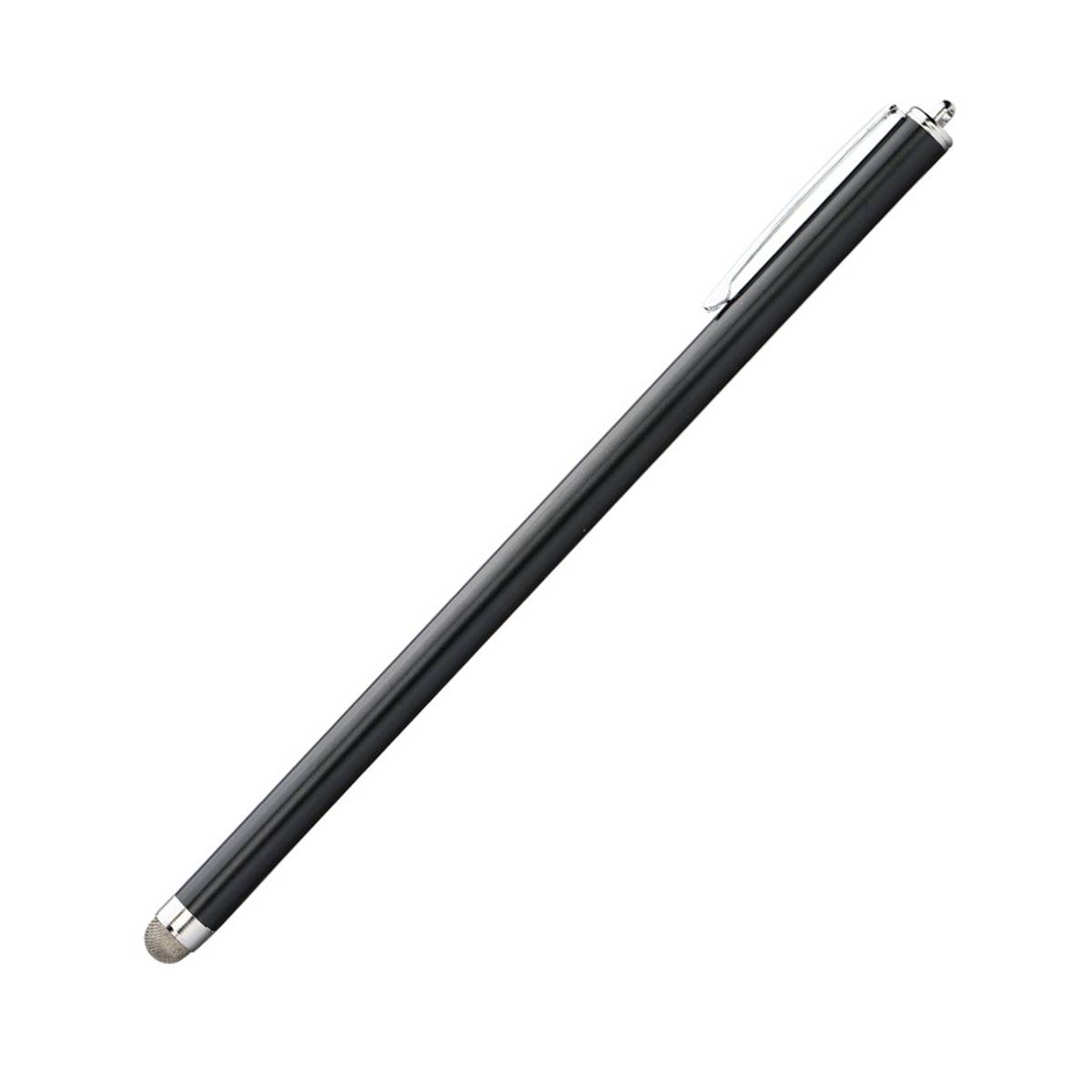 Schwarzer Stift mit Silberspitze und Clip auf weißem Hintergrund.