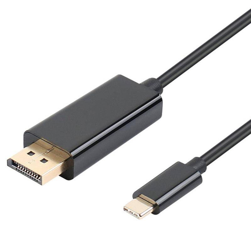 Nahaufnahme eines schwarzen Kabeladapters mit einem größeren DisplayPort-Anschluss und einem kleineren USB-C-Anschluss auf weißem Hintergrund.