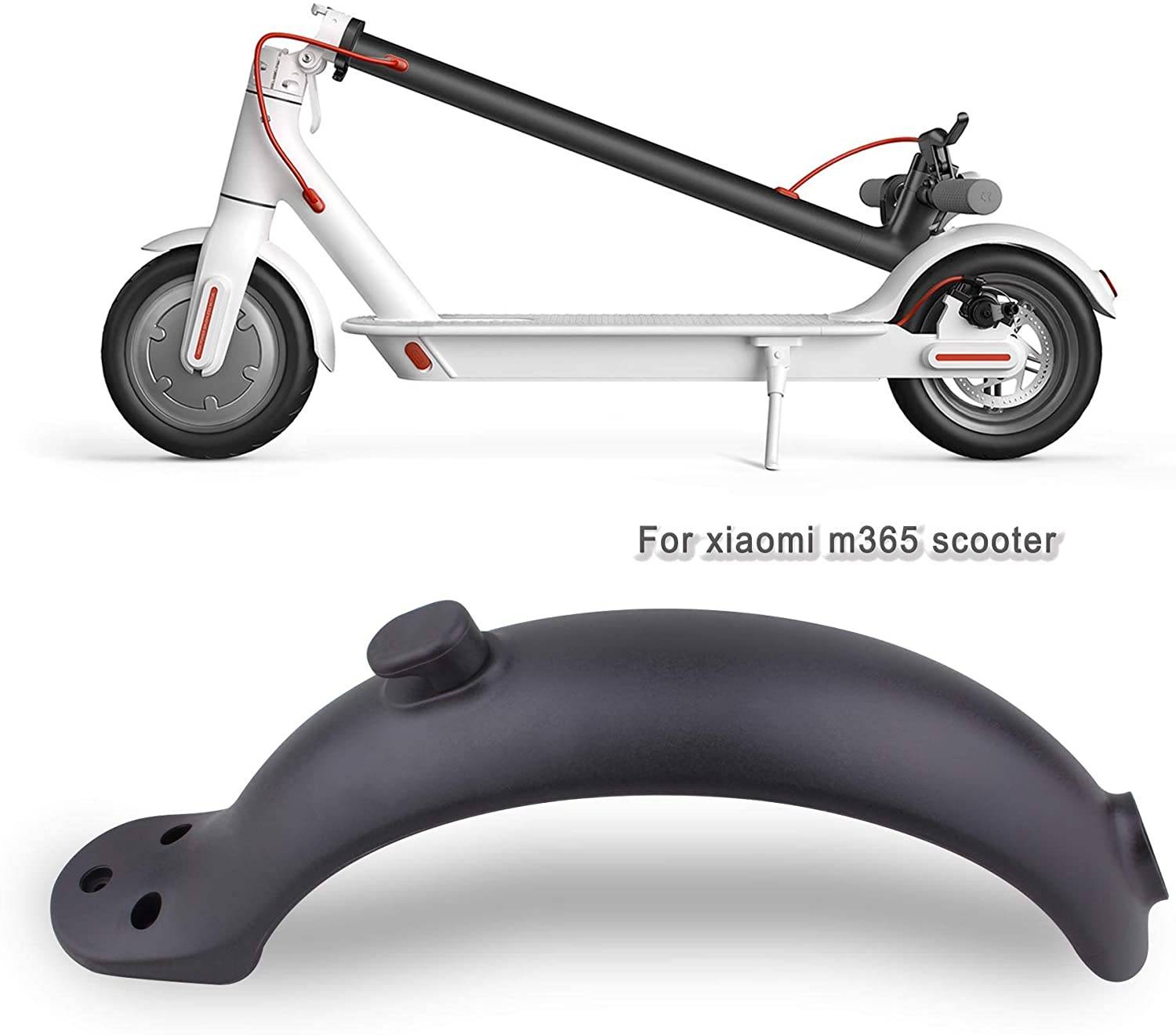 Schwarzer Ersatz-Hinterrad-Schutzblech für Xiaomi M365 Roller, unten abgebildet mit einer Roller-Illustration und dem Text „For xiaomi m365 scooter