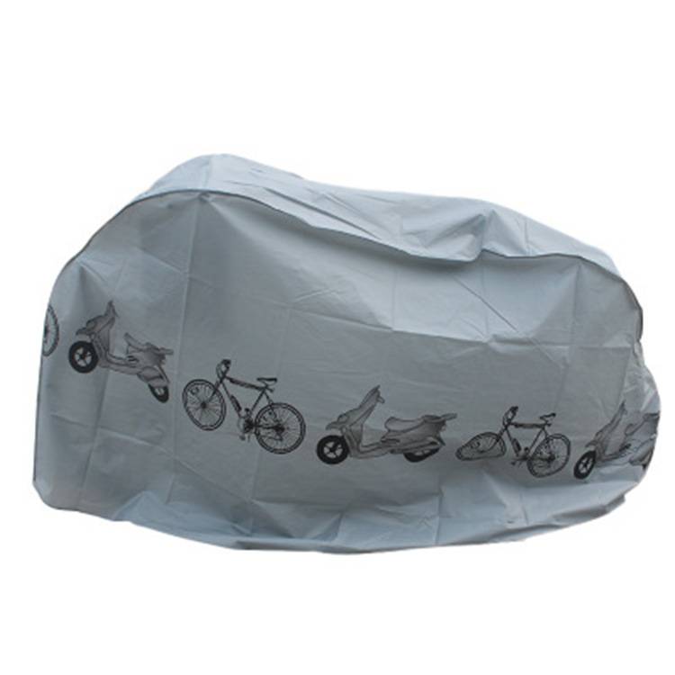 Graue Schutzabdeckung mit gedruckten Roller- und Fahrradillustrationen auf weißem Hintergrund.