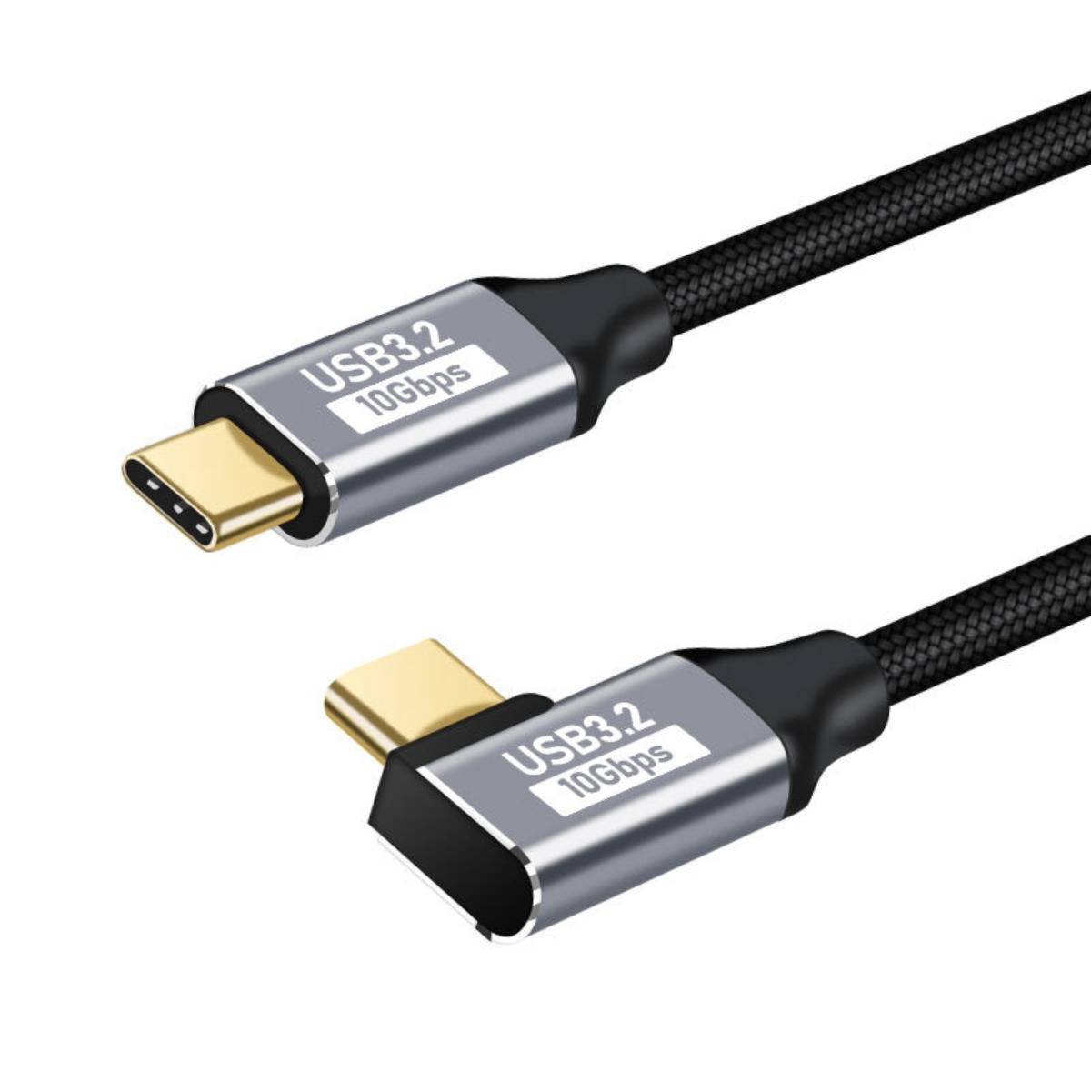Zwei USB-C-Kabel mit Steckern, die mit „USB3.2 10Gbps" auf weißem Hintergrund gekennzeichnet sind.