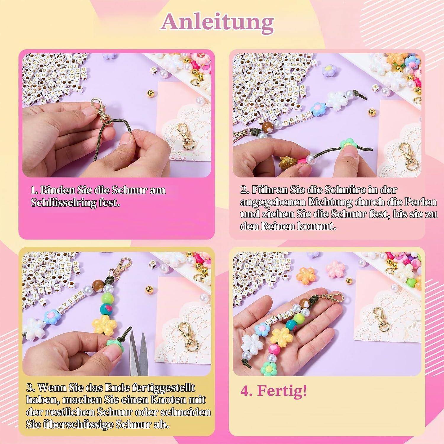 BEEFLYING Perlen SchlüSselanhäNger Bastelset, 432 Stk Blumen | DIY SchlüSselanhäNger Selber Machen TaschenanhäNger Set Keychain Making Kit mit Bu