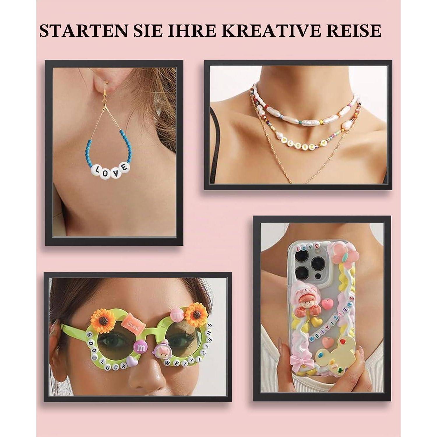 MiuCo 500 Stück Buchstabenperlen F zum Armbänder, Rund Buchstaben Perlen für Auffädeln, Alphabet Perlen Set, Letter Beads Bastelset für Armband H