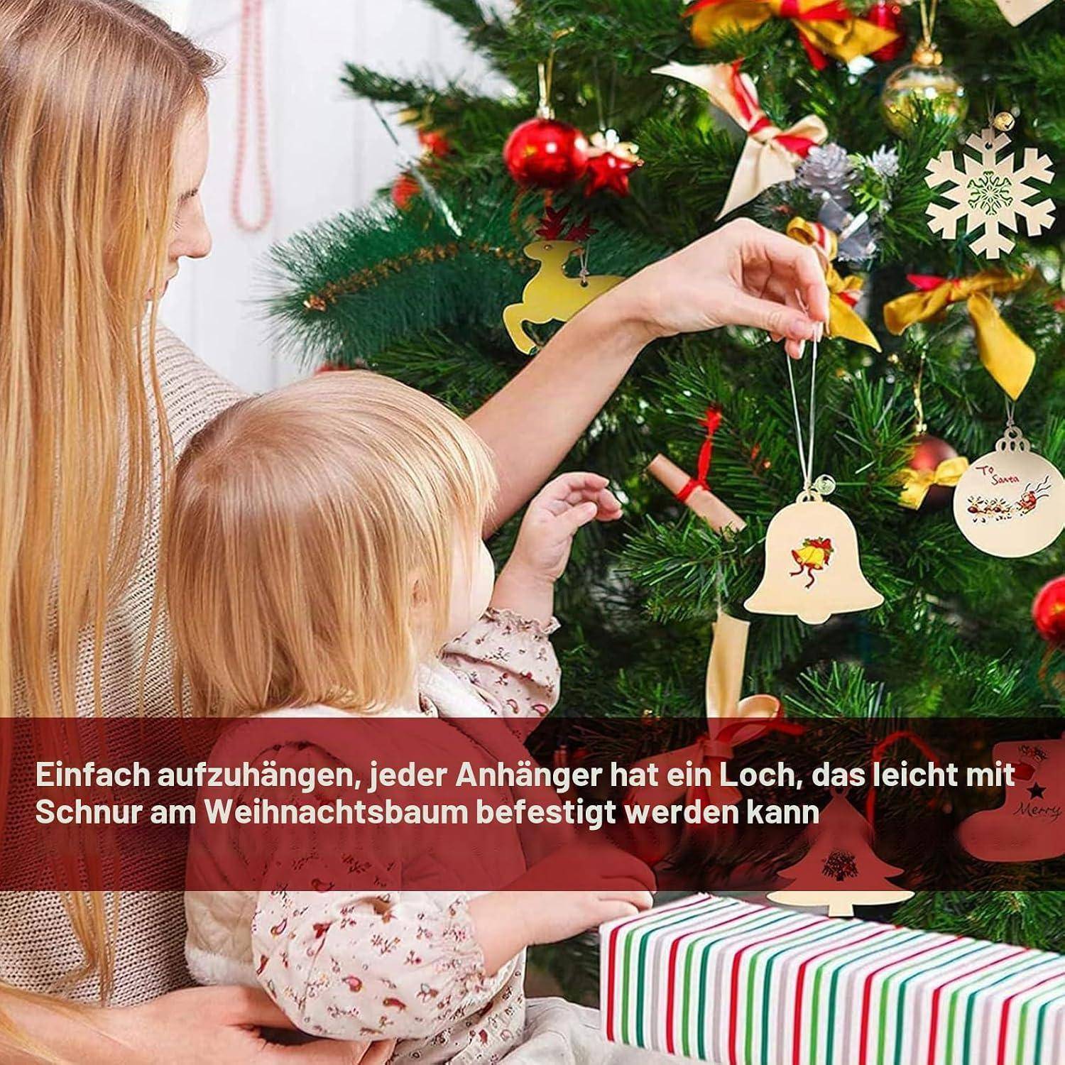 324 Stück Holz Weihnachtsbaumanhänger Bastelset, Weihnachtsbasteln Set Kinder, Ornamenten für Weihnachtsbaum, Holz Weihnachtsdeko Anhänger, Holzan