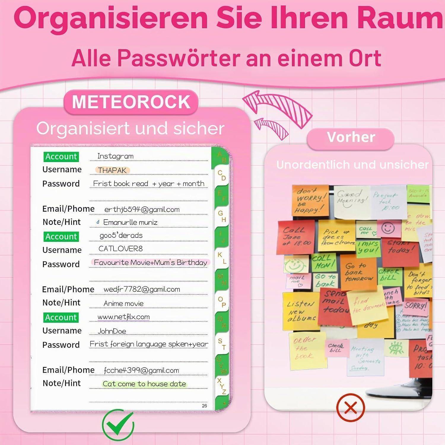 Passwortbuch mit Alphabetischen Registern, 11,5 x 15,5 CM Passwortbuch für Senioren, Internet-Passwortbuch für Website-Login, Kleines Passwortbuch