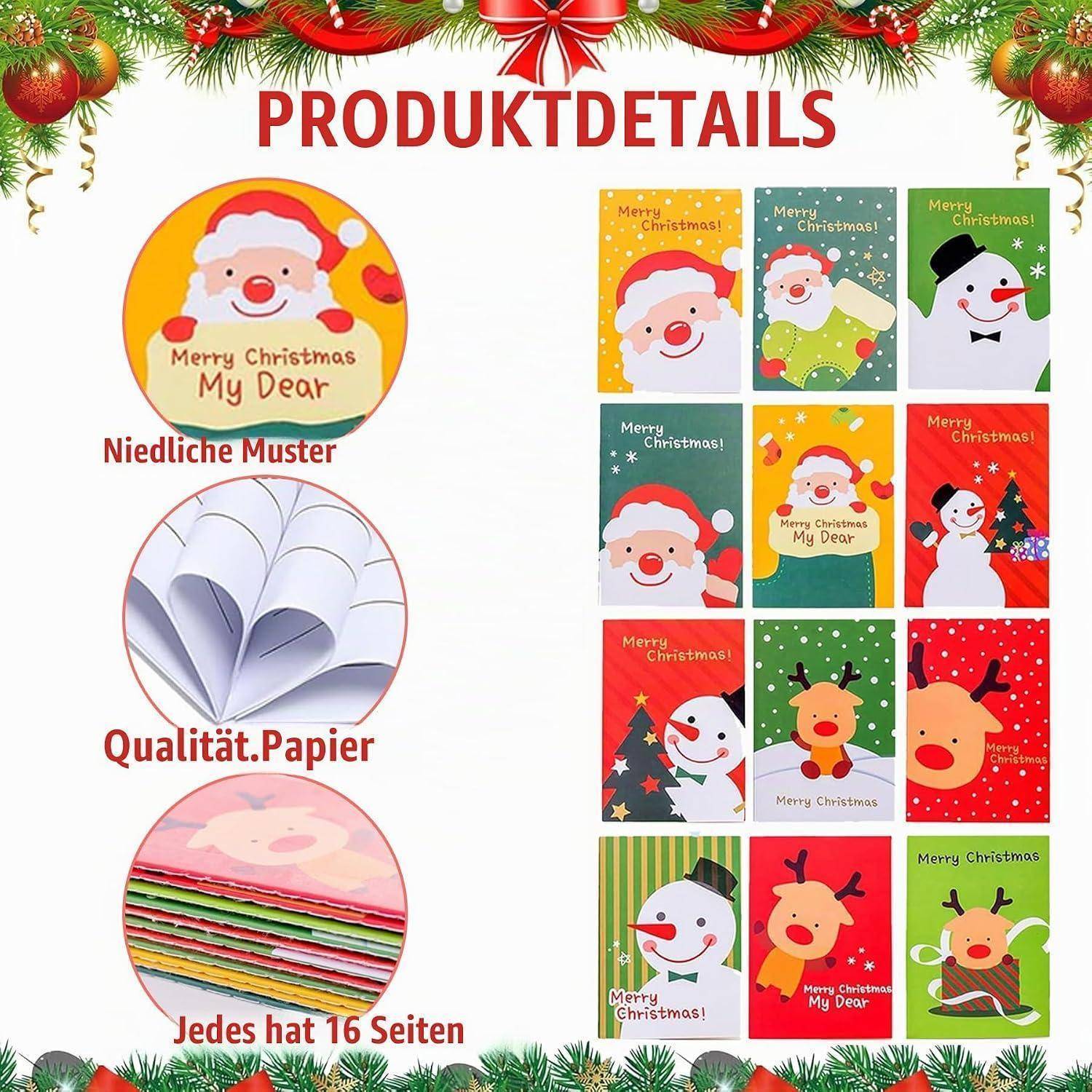 Weihnachtsproduktdetail-Grafik mit niedlichen tierthematisierten Kartendesigns; der Text sagt „Niedliche Muster