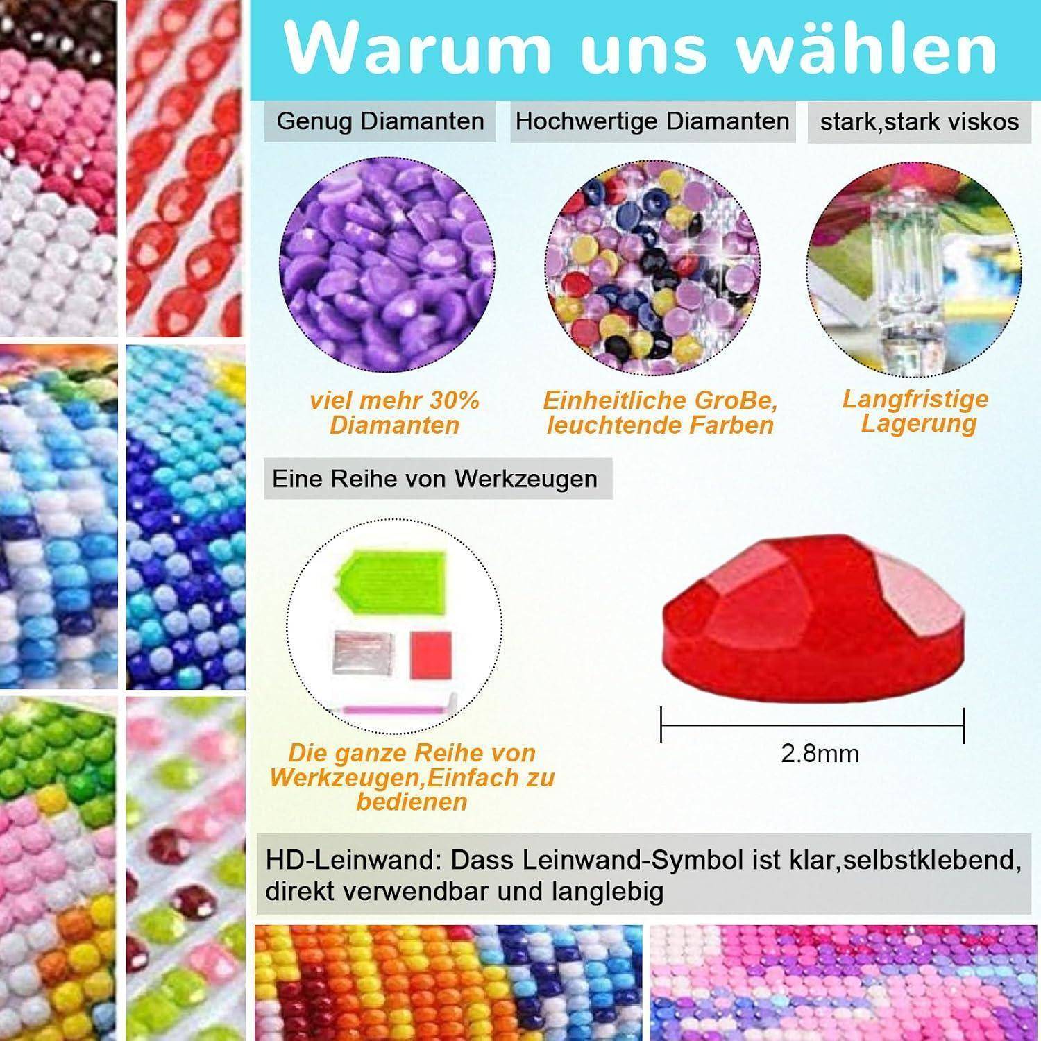 FLAJZ Diamond Painting Erwachsene, 5D Diamant Painting Bilder Löwe, Diamond Painting Set für Anfänger und Erwachsene, DIY Mosaikherstellung Bastels