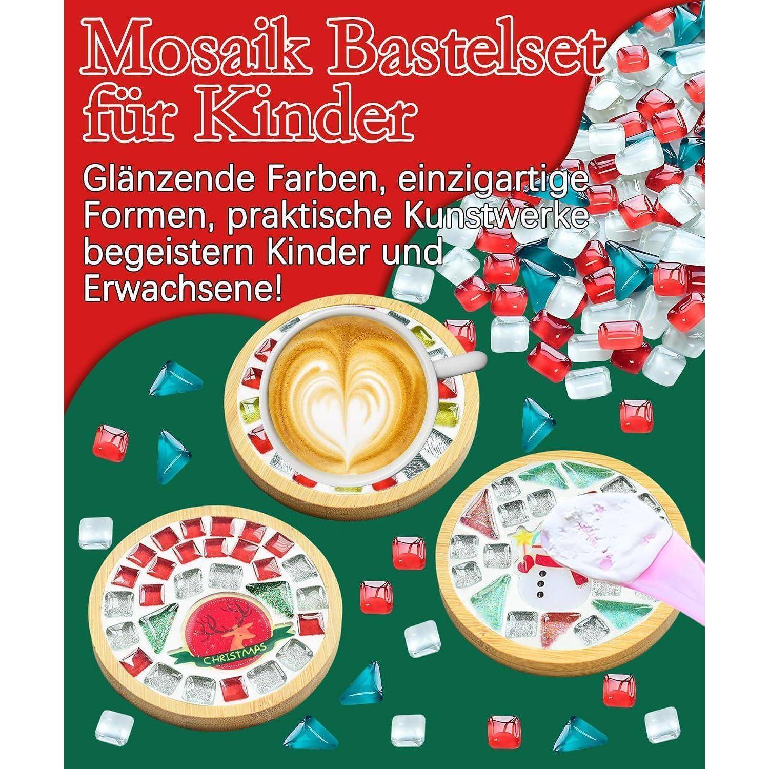 Finsink Mosaik bastelset kinder 4pcs Weihnachten Mosaik Untersetzer Bastelset DIY Holz Untersetzer Set Mosaiksteine zum basteln set