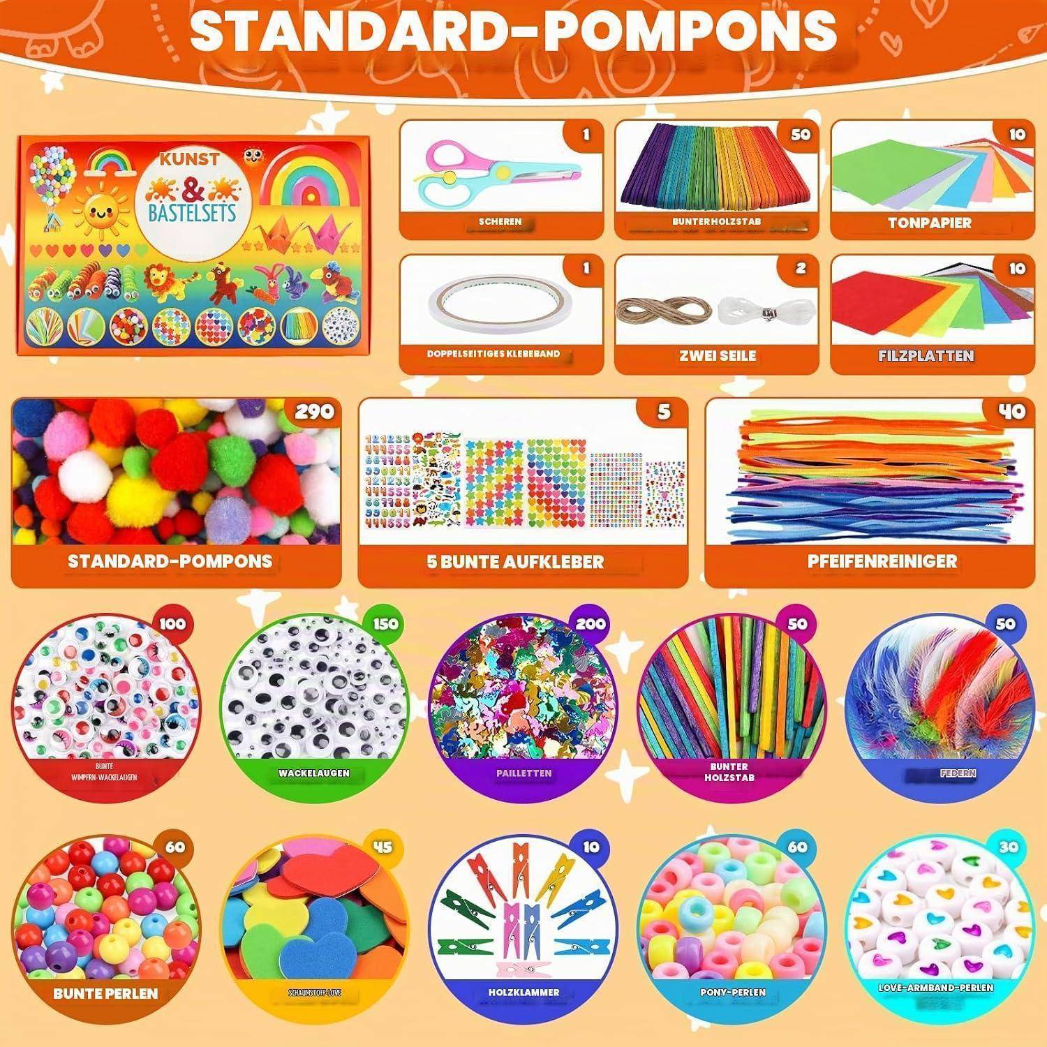 DOITEM Pfeifenreiniger Craft Supplies, 2000Pcs Kunsthandwerk Zubehör Bastelset Kinder, Bastelbedarf für Kinder Age 4-9, Scrapbooking Bastelset
