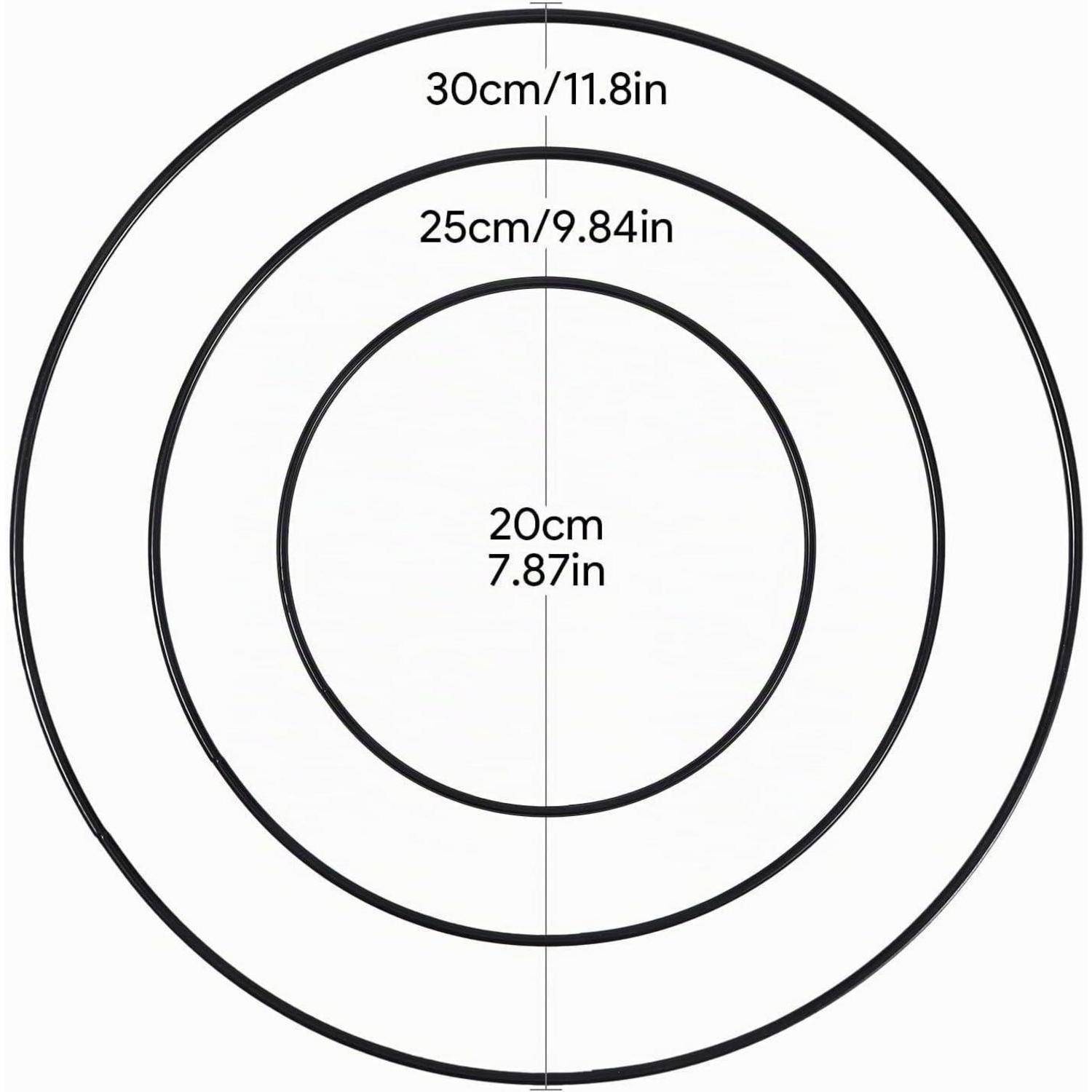 Drei konzentrische Kreise mit den Bezeichnungen 20 cm, 25 cm und 30 cm Durchmesser, die Größenoptionen oder Abmessungen zeigen.