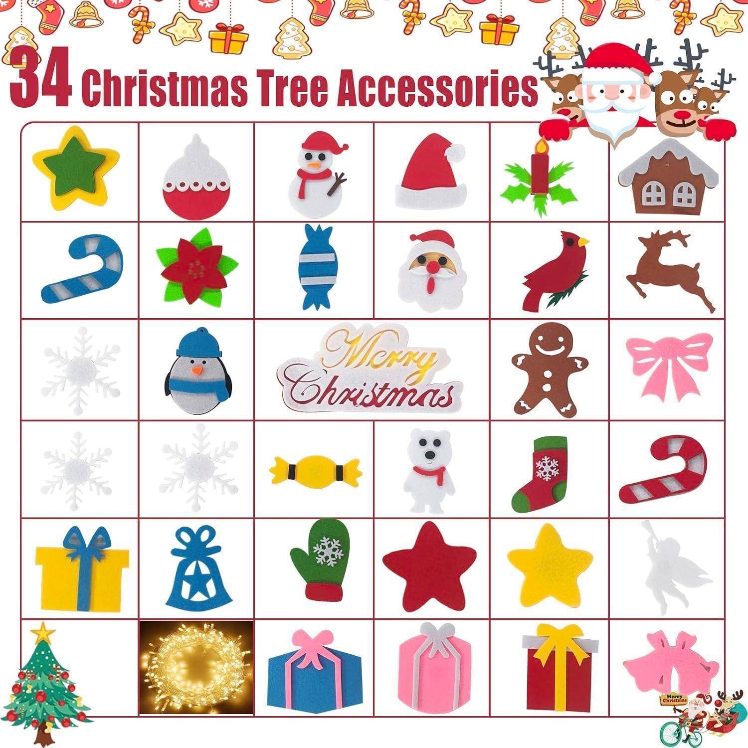 Weihnachtliches Plakat mit dem Titel „34 Weihnachtsbaumzubehör