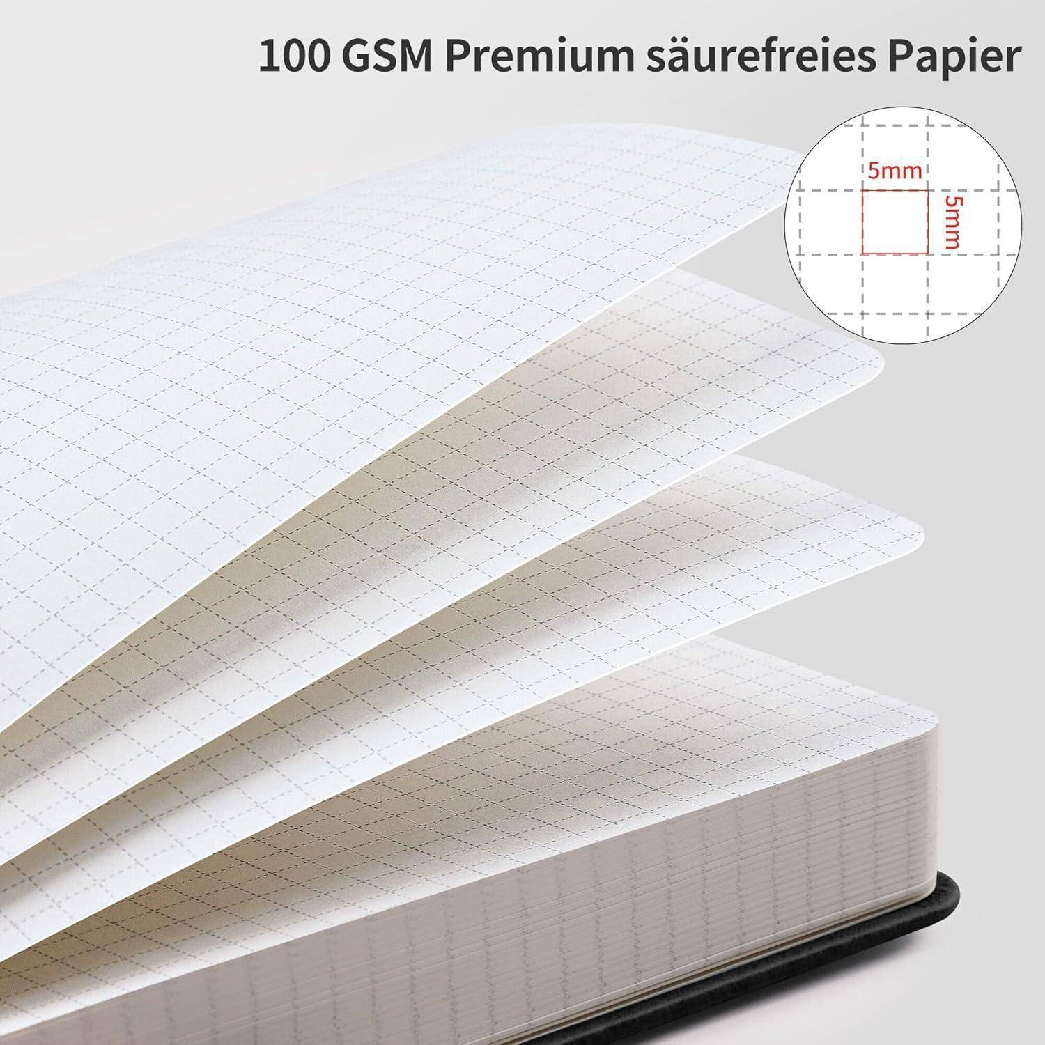 Stapel von 100 Blatt 100er GSM Premium säurefreiem Millimeterpapier mit 5-mm-Gitternetzlinien in einer Nahaufnahme-Produktabbildung.