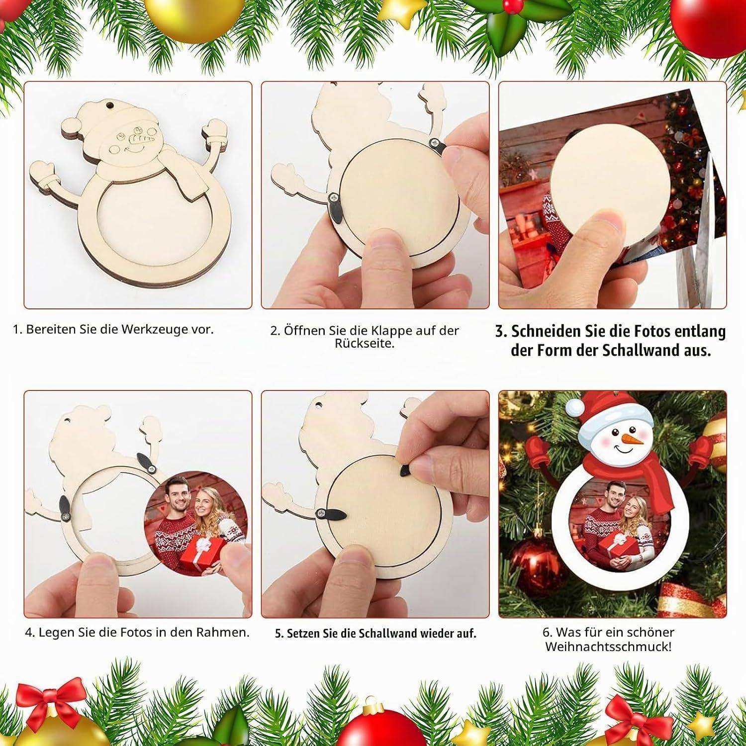 Weihnachten Fotorahmen Bastelset,10Stück Weihnachten Bilderrahmen zum Basteln DIY Fotorahmen Anhänger Christbaumschmuck Tannenbaum Weihnachtskugel