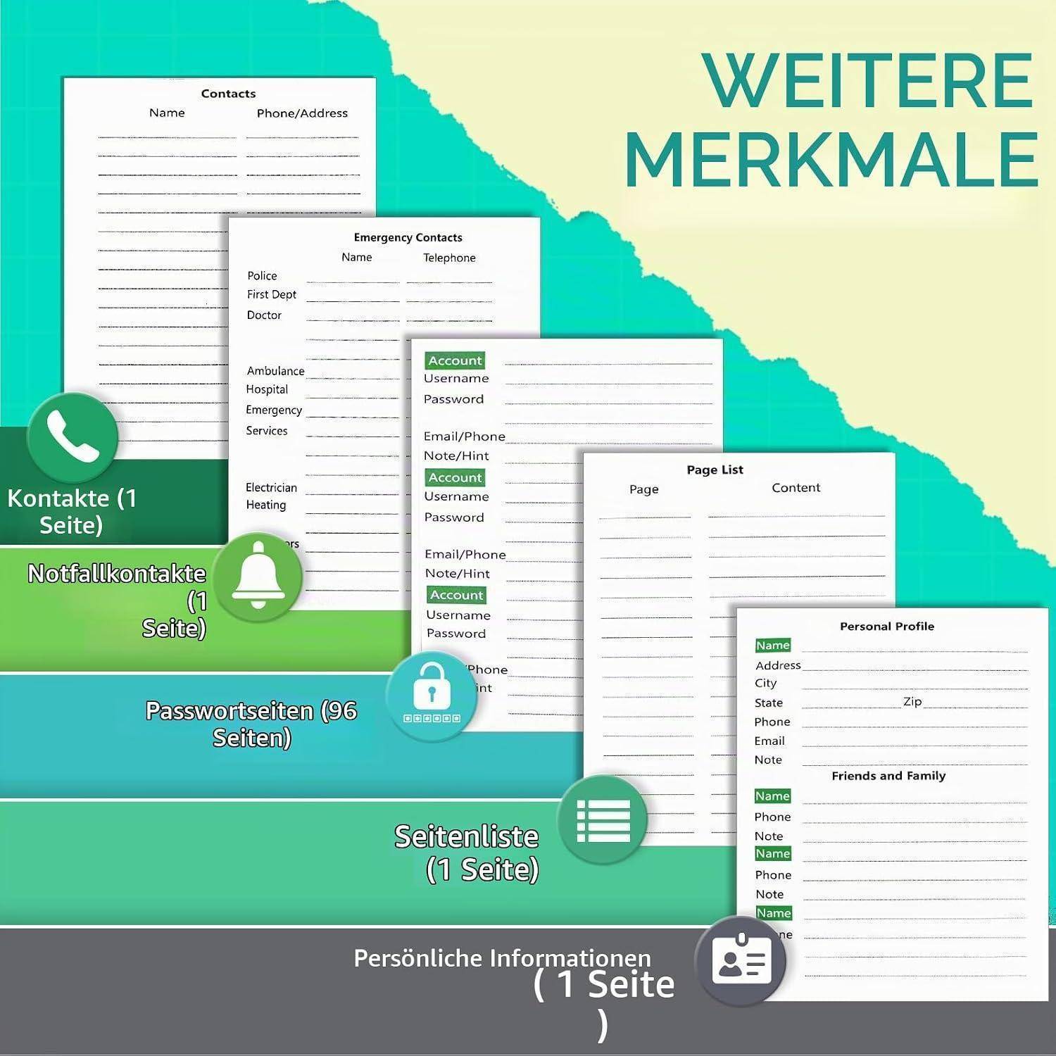 BLESWIN Passwortbuch - Passwort Buch Klein mit Register A-Z, Internet-Passwortbuch für die Organisation, Internet-Adress- und Passwortbuch für Senio