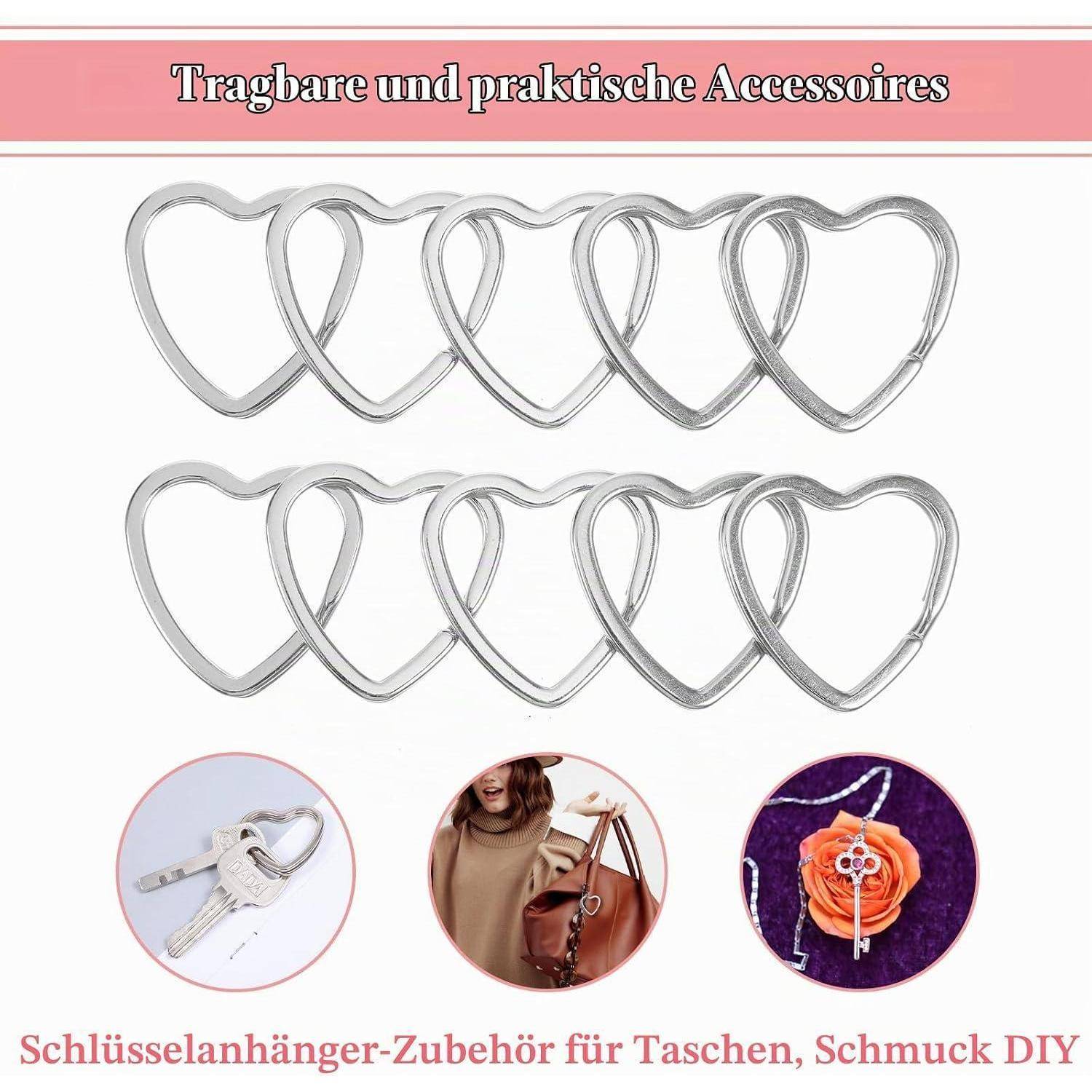 15 Stück Schlüsselanhänger Herz, Mabor Metall Schlüsselringe Herzform Schlüsselring DIY Karabiner Herz Bastelset Schlüsselanhänger 31mm Klein S