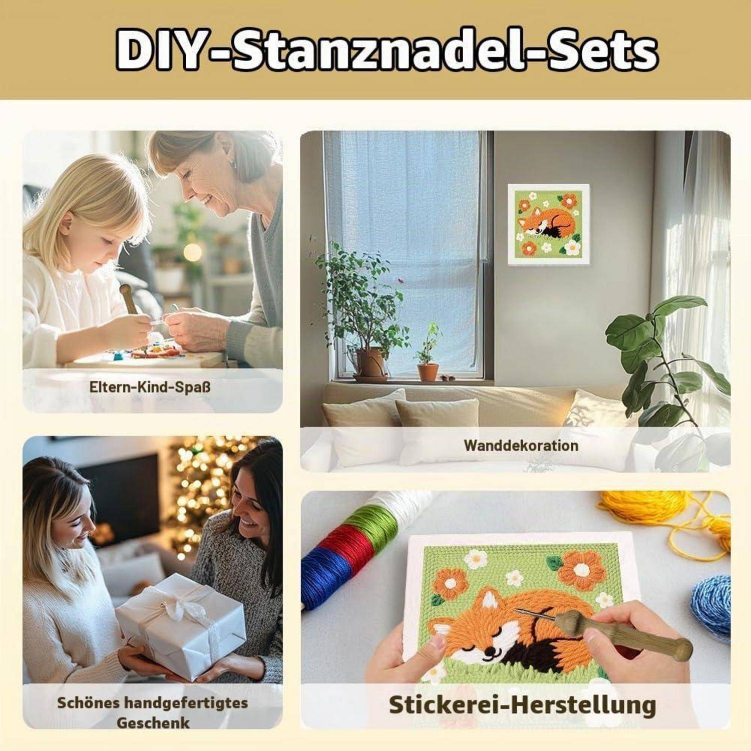 Collage-Werbung für „DIY-Stanznadel-Sets