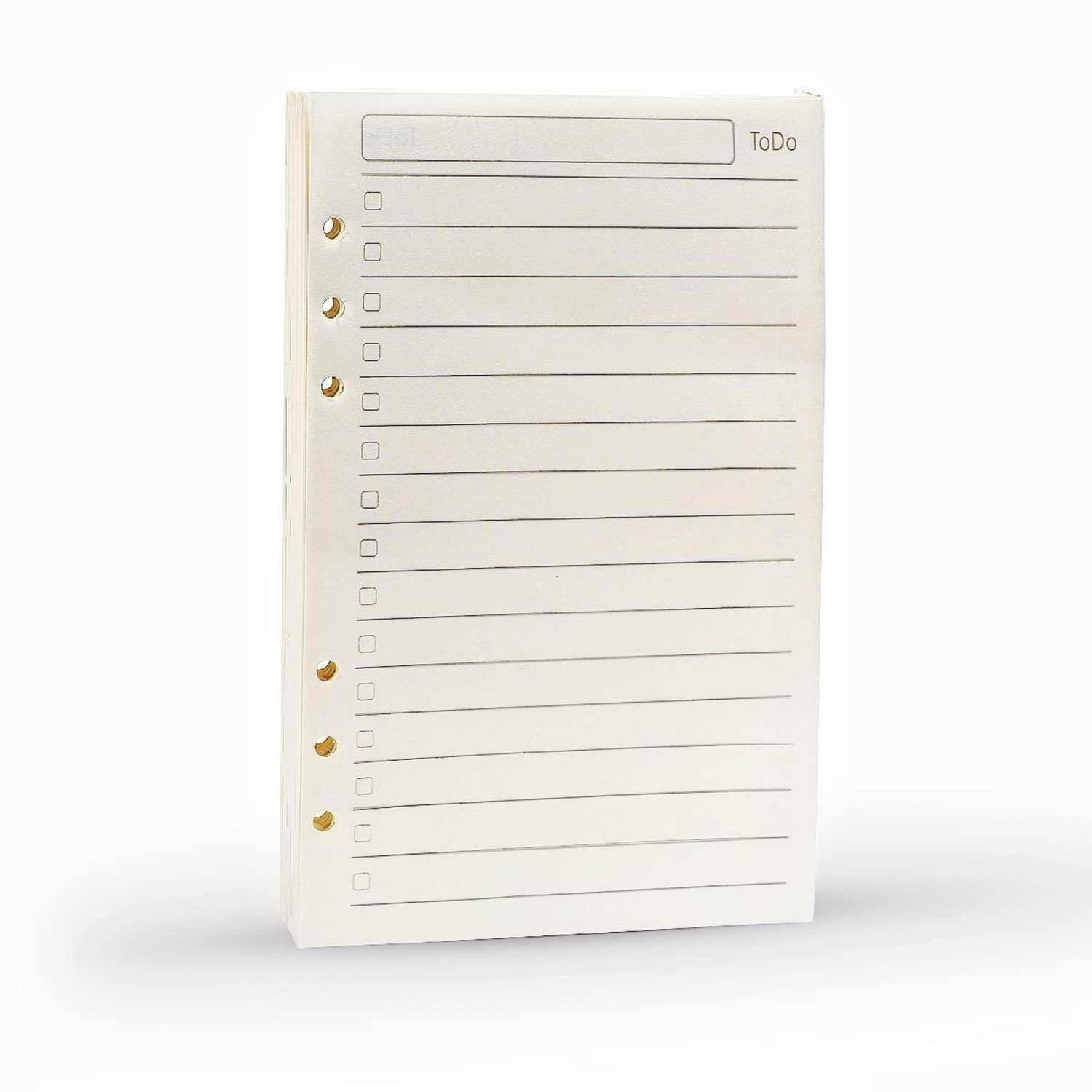 Ein leeres weiß-To-Do-Notizbuch mit Kontrollkästchen-Linien und einer „ToDo