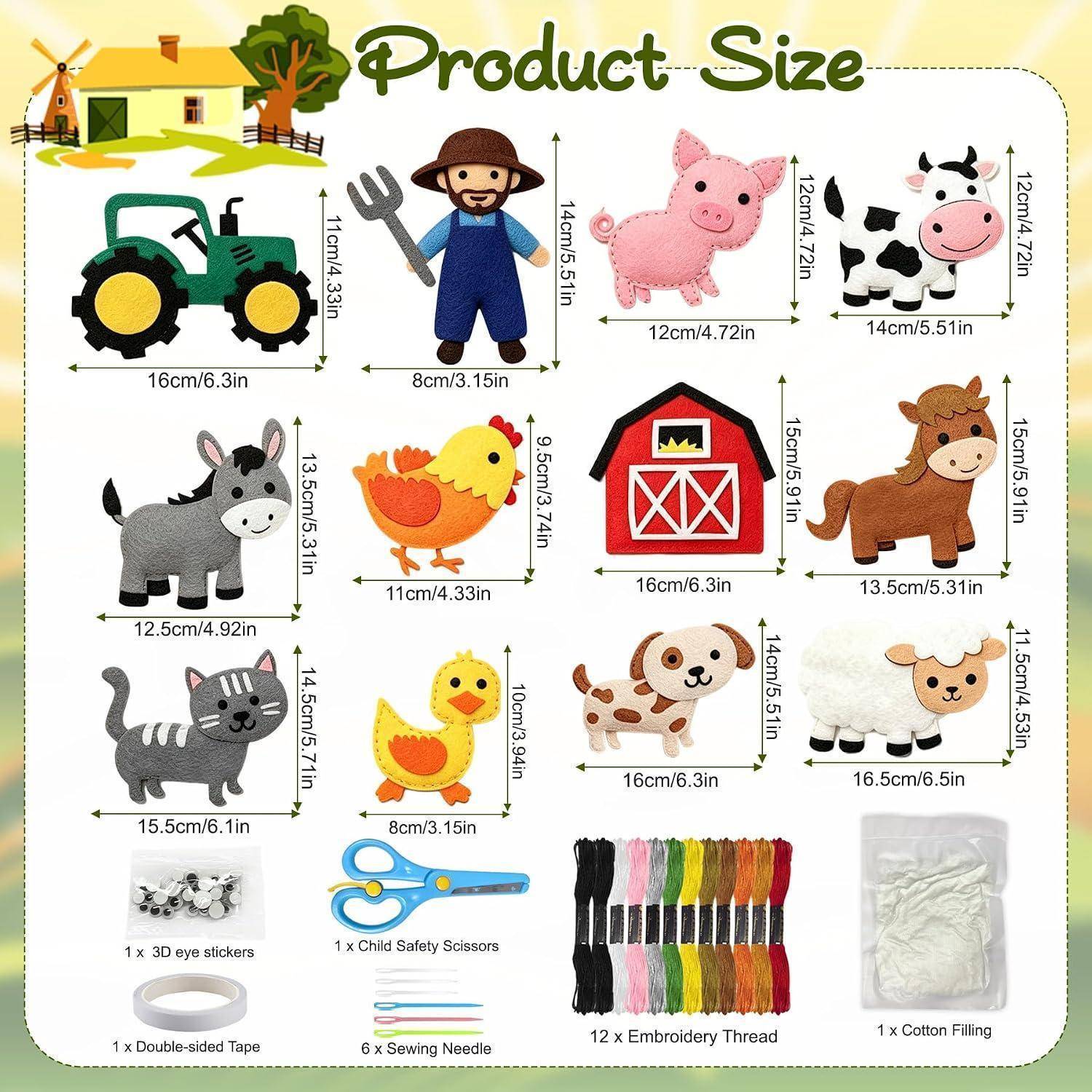 TZEKING 12 Stück Nähset für Kinder,Animals Sewing Kit,Tiere Nähen Bastelset,Nähset Kinder Tierformen,Filztiere Nähspass,Tierformen Filz Bastelse