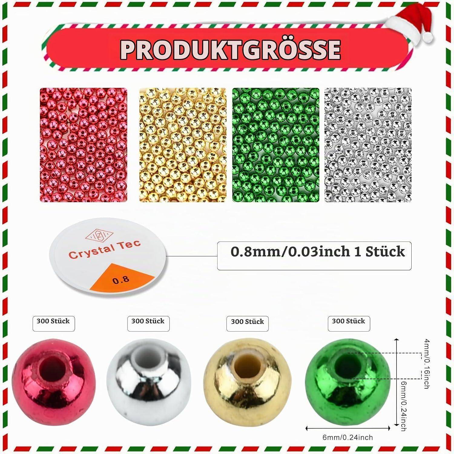 Größentabelle für Crystal Tec 0,8 mm Strass in vier Farben: Pink, Gold, Grün und Silber, mit Packungsetiketten „300 Stück