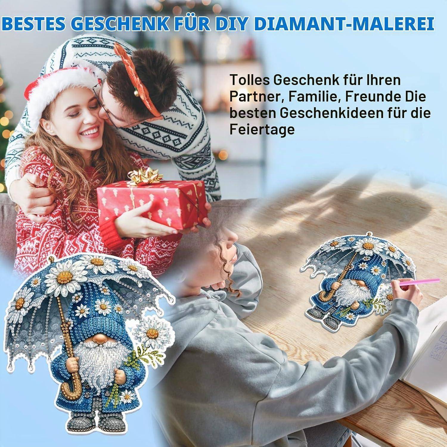 Lxmsja 5D Diamond Painting Anhänger Gnome, Gänseblümchen Diamond Painting Fensterbilder Beidseitig für Erwachsene Kinder, Bastelset Kreativ Set,