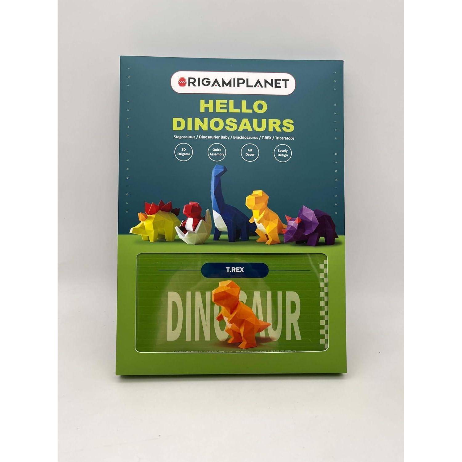 Ein Kinderpop-up-Buch-Cover mit „RIGAMIPLANET Hallo Dinosaurier
