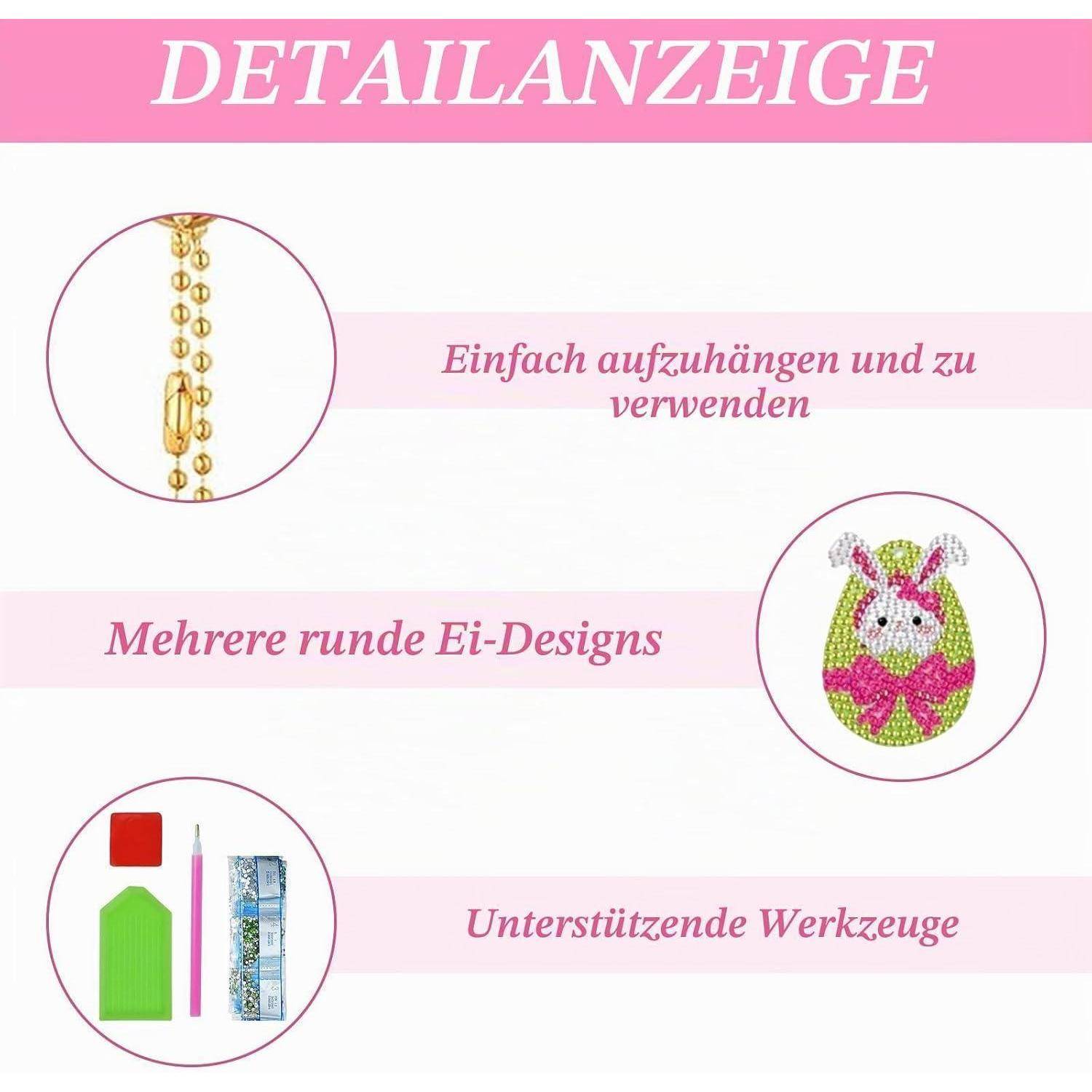 HUIKUANGEU Diamond Painting Ostern,15 Stück Diamant Malerei Anhänger,Diamond Painting Osterdeko Schlüsselanhänger,DIY Doppelseitige Diamant Painti
