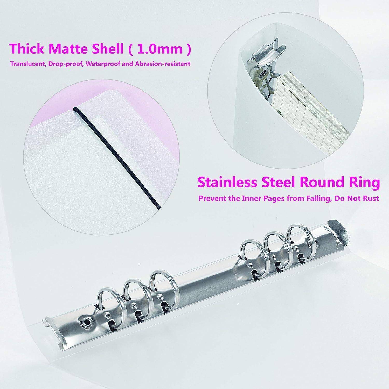 Werbebild eines weißen Ringordners mit dicker matter Schale und Edelstahlrundringe, die Langlebigkeit und Rostbeständigkeit hervorheben.
